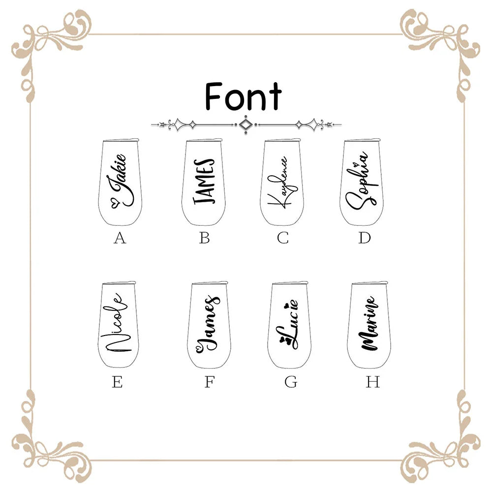 Personalized Champagne Tumbler Custom Cursive Name Engraved Stainless Steel Insulated Egg Cup With Lid Bridesmaid Wedding Gift.