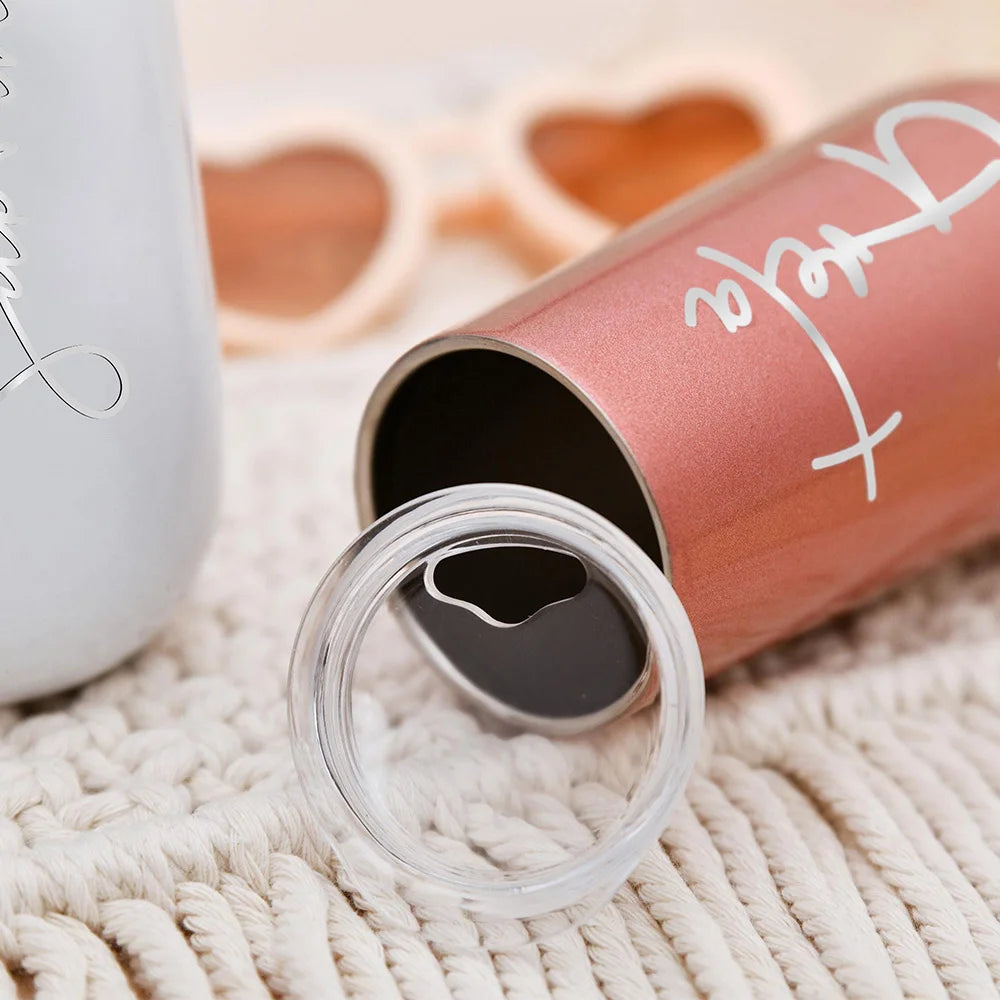Personalized Champagne Tumbler Custom Cursive Name Engraved Stainless Steel Insulated Egg Cup With Lid Bridesmaid Wedding Gift.
