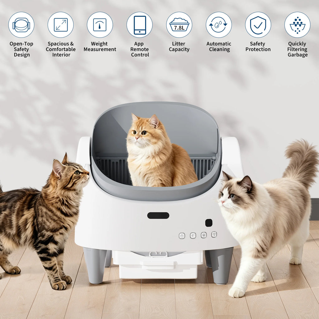Smart självrengörande kattlåda med öppen design